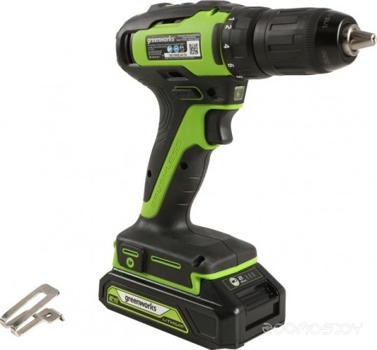 Дрель-шуруповерт аккумуляторная Greenworks 24V GD24DD35K2 (1хАКБ 2Ач и ЗУ) 35НМ в кейсе   