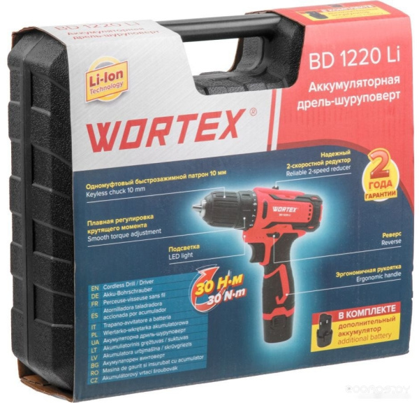 Дрель-шуруповерт аккум.WORTEX BD 1220 Li в чем. 12 В 30 Н 